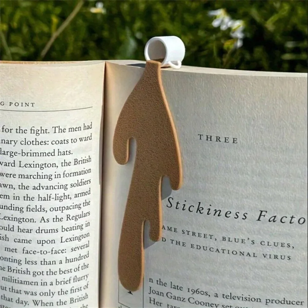 1pc Creative Spilled Coffee Cup Bookmark Pu Leather Perfect For Daily Office Use